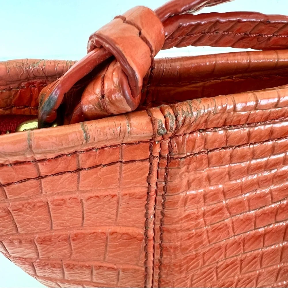 BRAHMIN Melbourne Orange Croc Emboss Leather Gold Hardware Medium Shoulder Tote - Picture 14 of 16